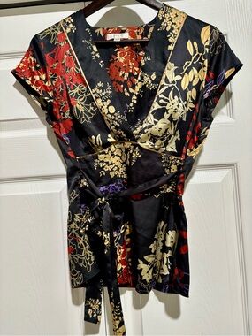 NEXT Japanese Print Tie Waist Blouse Size 8